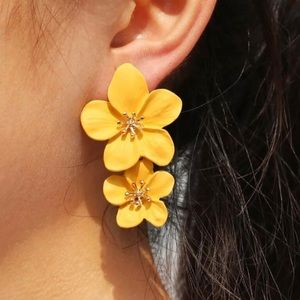 Hibiscus Yellow Double Flower Earrings CUTE!